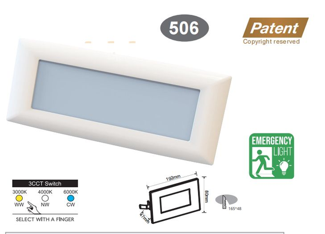 Emergency IP65 3CCT Recessed Wall Light